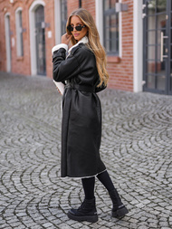 Sieviešu ādas mētelis melna OZONEE JS/11Z8253