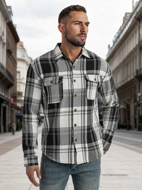 Vīriešu krekls melni-balts OZONEE NB/MC728N/3