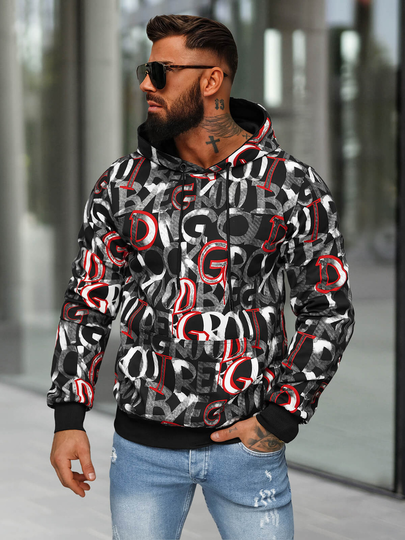 Vīriešu džemperis ar kapuci melns OZONEE JS/8B1237/3