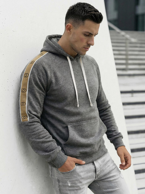 Vīriešu džemperis ar kapuci grafīta OZONEE JS/8B1730/5Z