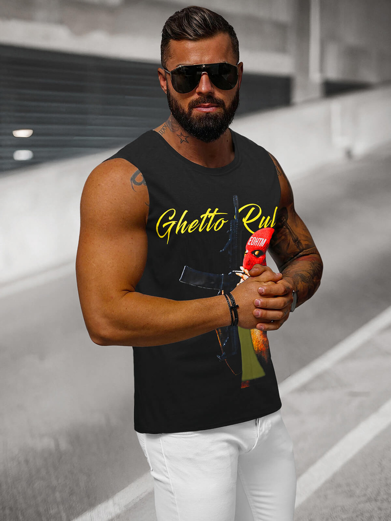 Vīriešu t-krekls bez piedurknēm melna OZONEE O/T107/3