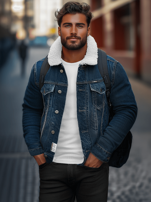 Vīriešu džinsu jaka šerpa zila OZONEE NB/MJ516BSZ