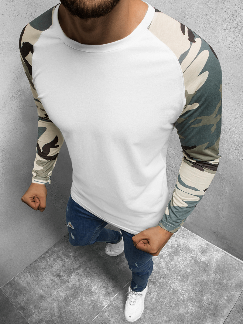 Vīriešu T-krekls ar garām piedurknēm balts-kamuflāžas OZONEE O/1218