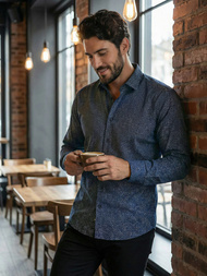 Vīriešu krekls tumši zila OZONEE V/V186Z