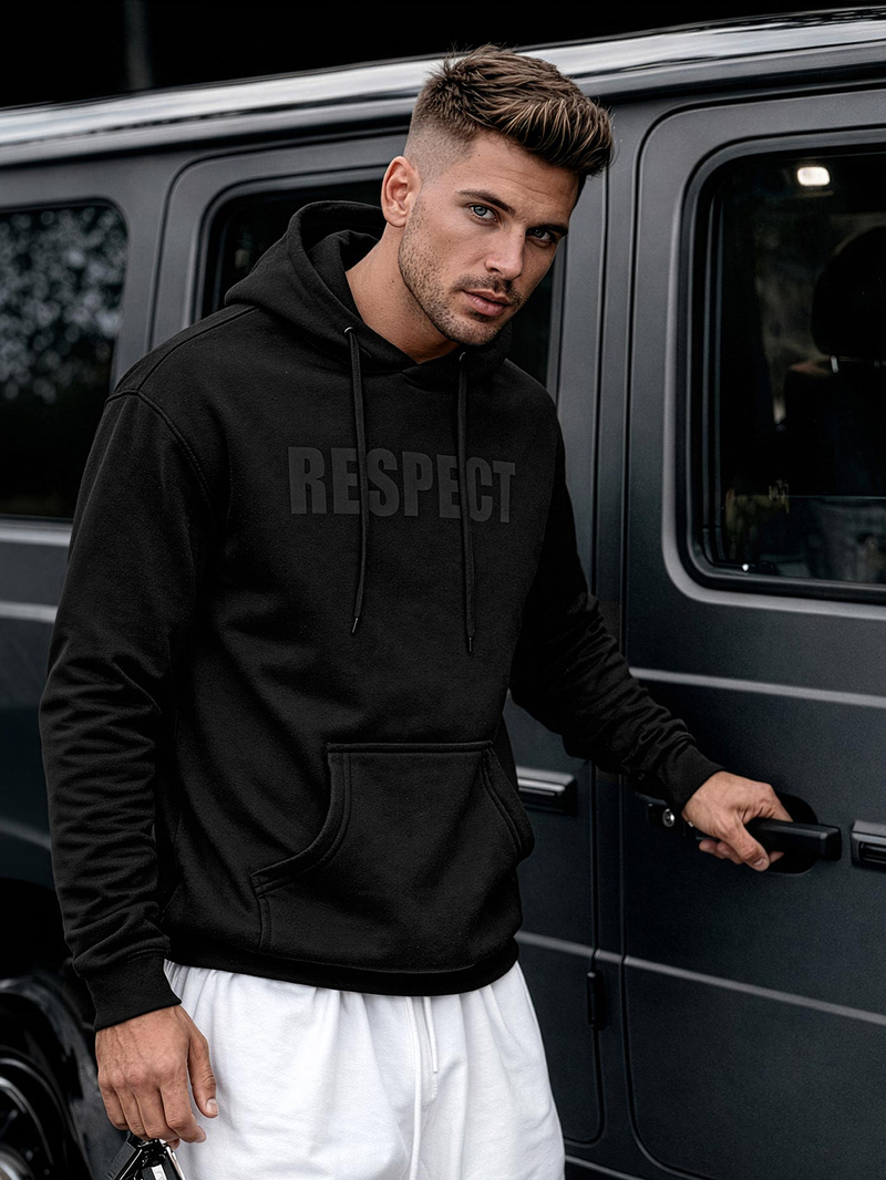 Vīriešu džemperis ar kapuci melna OZONEE JS/8B1968/3