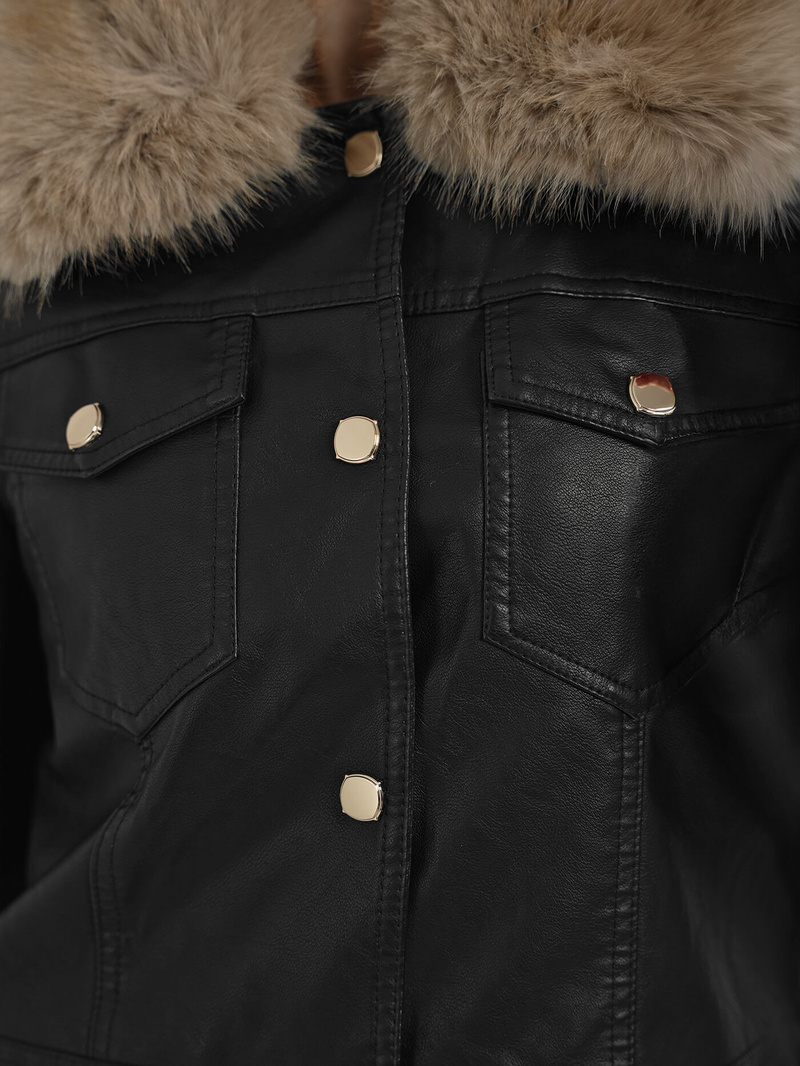 Sieviešu ādas jaka melni-smilšu OZONEE JS/61M8513/392B