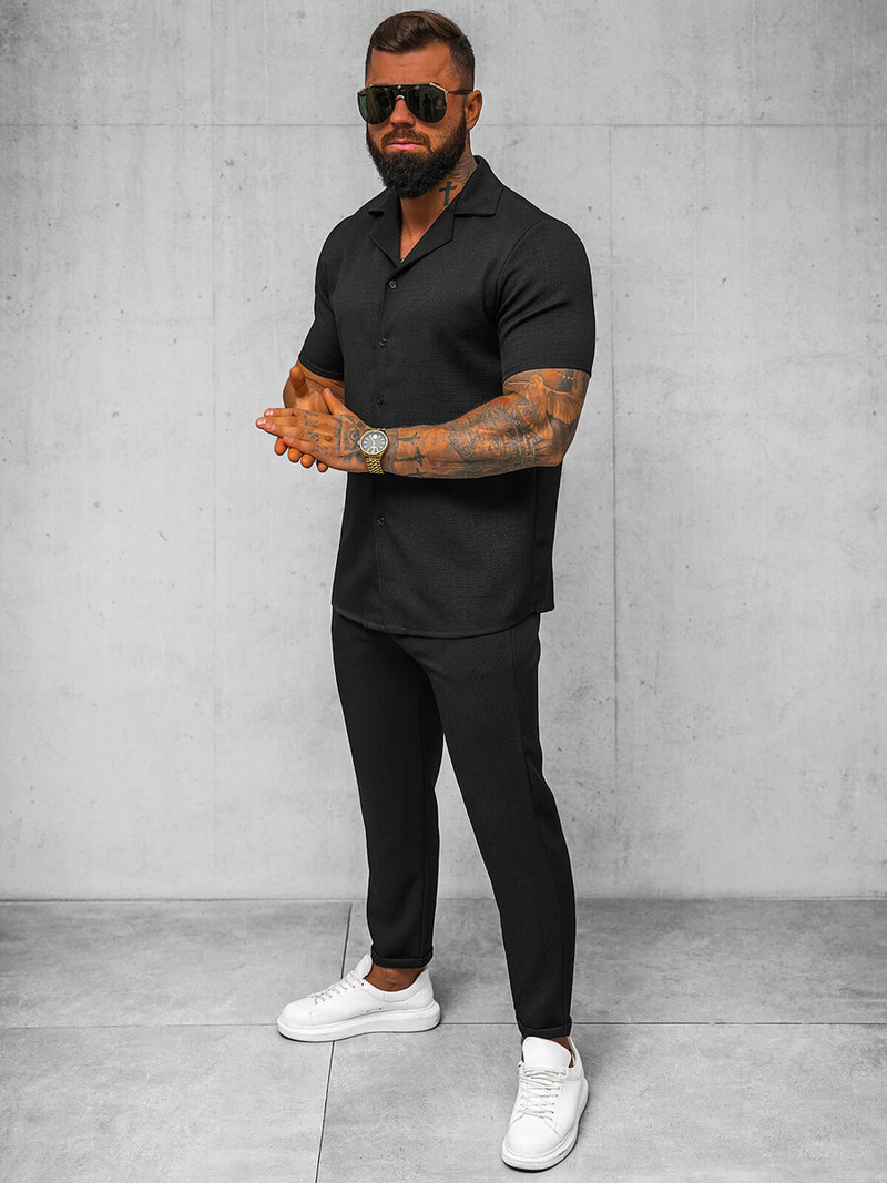 Vīriešu krekls ar īsām piedurknēm melns OZONEE O/Y971T