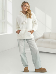 Sieviešu džemperis ar kapuci balts OZONEE JS/HH192/1