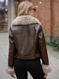 Sieviešu ādas jaka šokolāde OZONEE JS/61M8511/158