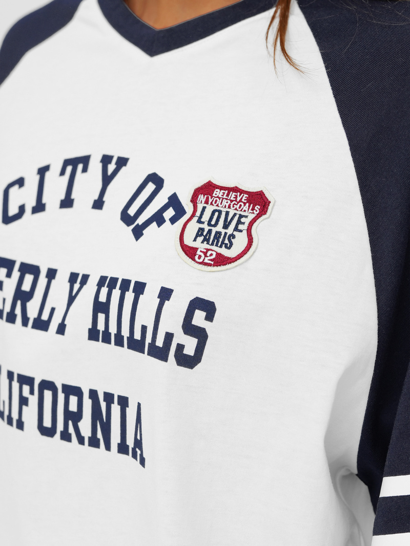 Sieviešu t-krekls balti-tumši zils OZONEE JS/R62493