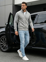 Vīriešu džemperis ar rāvējslēdzēju pelēks OZONEE JS/2002Z