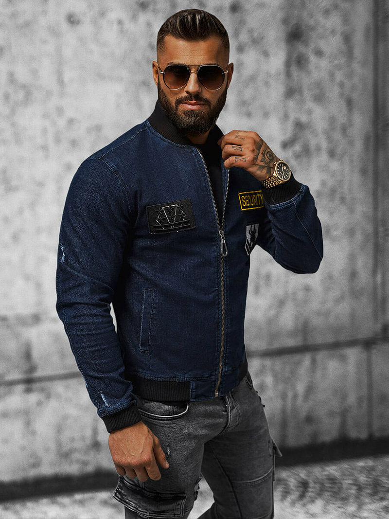 Vīriešu džinsu jaka tumši zila OZONEE NB/MJ509BZ