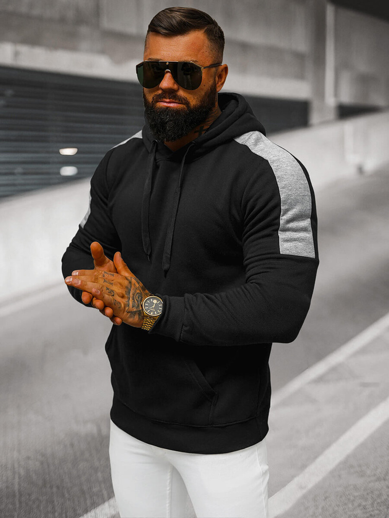 Vīriešu džemperis ar kapuci melna OZONEE JS/8B1311/3