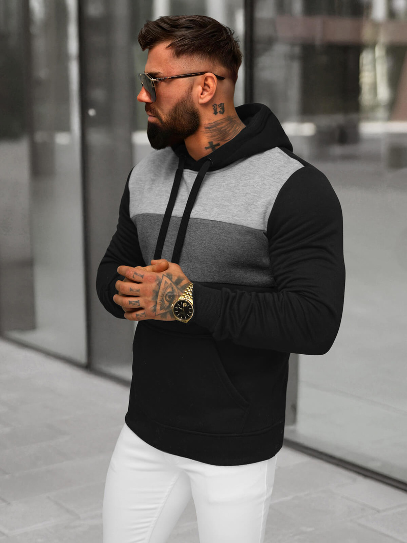 Vīriešu džemperis ar kapuci melna OZONEE JS/8B1312/3