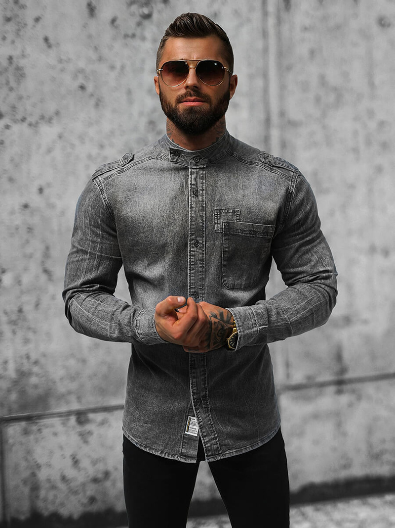 Vīriešu džinsu krekls pelēka OZONEE NB/MC713G