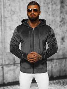 Vīriešu velūra džemperis ar kapuci grafīta OZONEE JS/8B1168/6