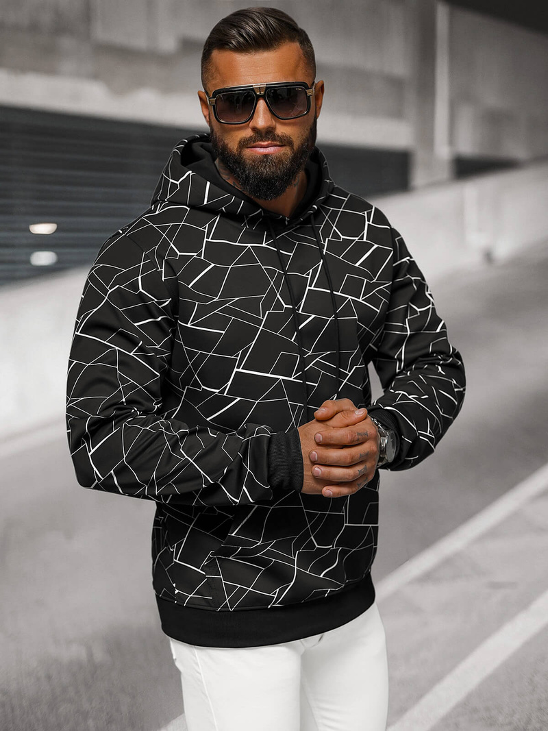 Vīriešu džemperis ar kapuci melns OZONEE JS/8B1235/3