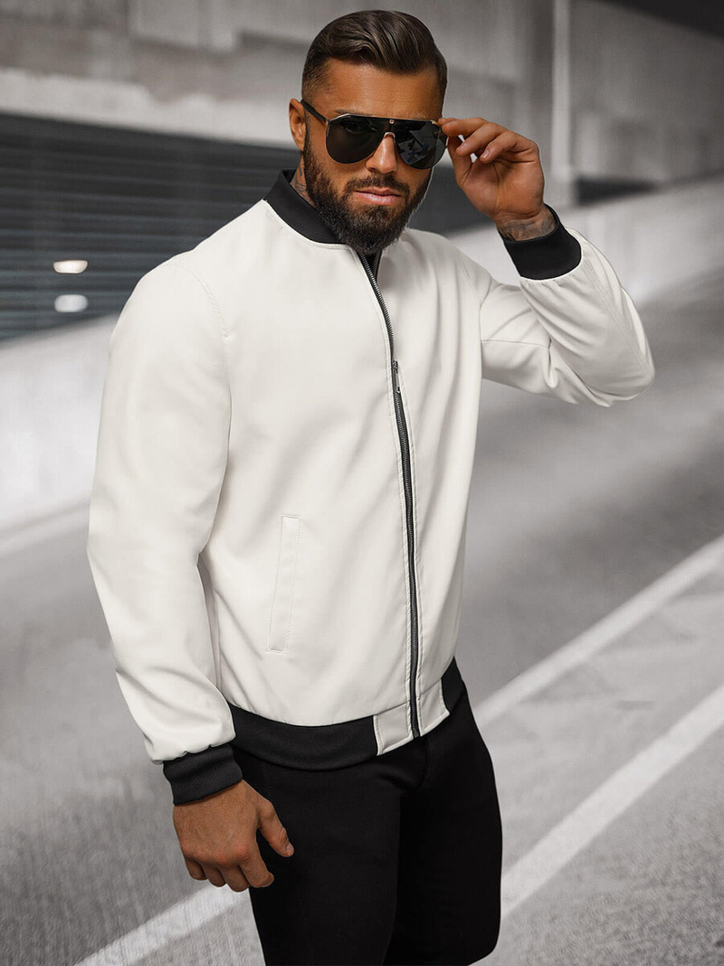 Vīriešu ādas virsjaka balta OZONEE O/88120