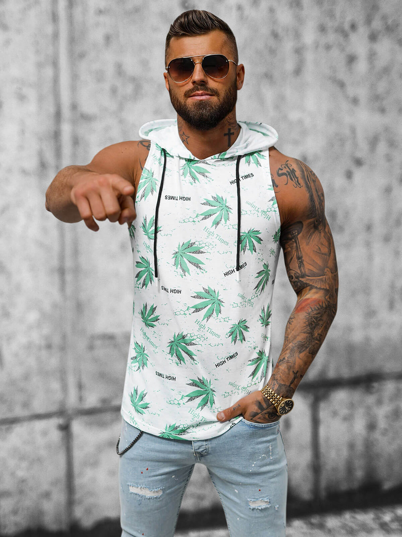 Vīriešu T-krekls bez piedurknēm balts-zaļš OZONEE O/BL306Z