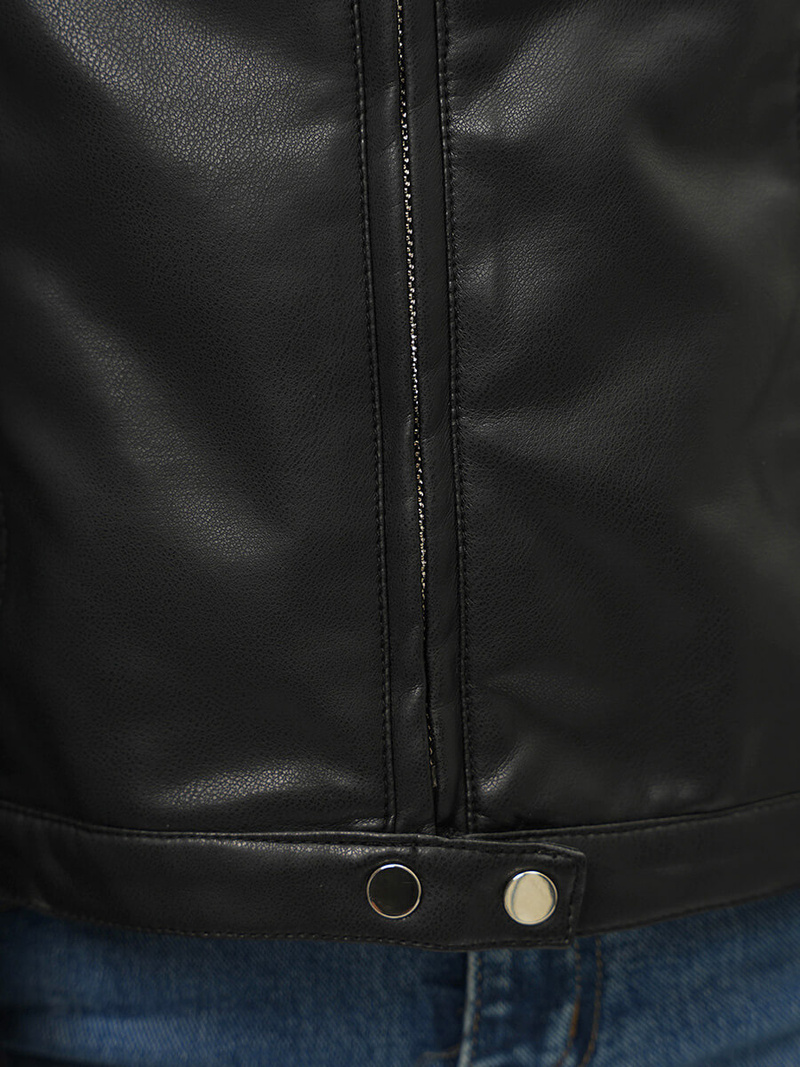 Sieviešu ādas jaka melna OZONEE JS/11Z8008