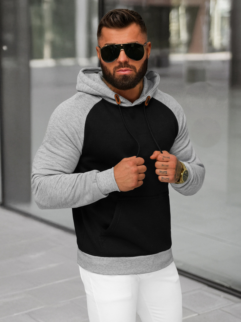 Vīriešu džemperis ar kapuci melna OZONEE JS/8B157/3B