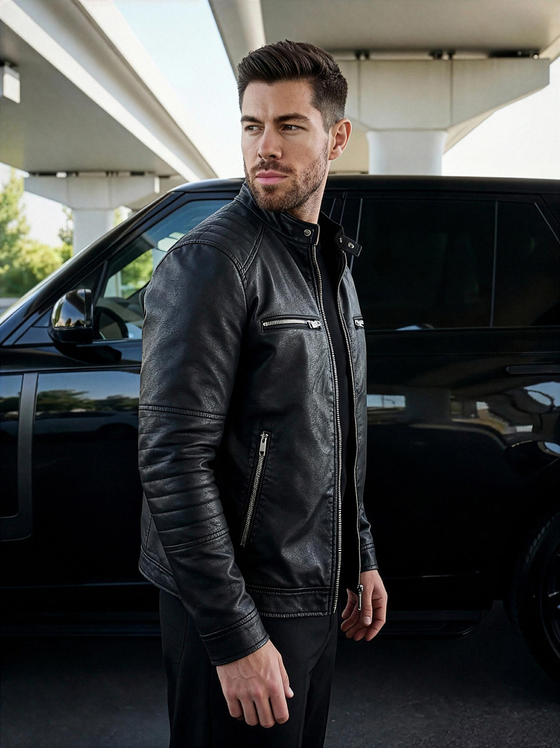 Vīriešu ādas virsjaka melna OZONEE JS/11Z8066