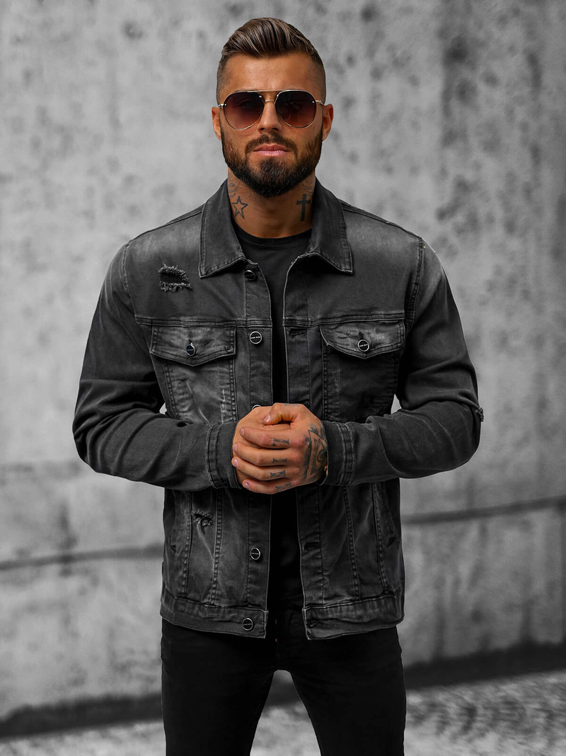 Vīriešu džinsu jaka melna OZONEE NB/MJ506NZ