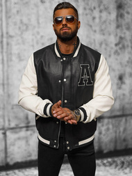 Vīriešu ādas virsjaka melni-balta OZONEE JS/11Z8112