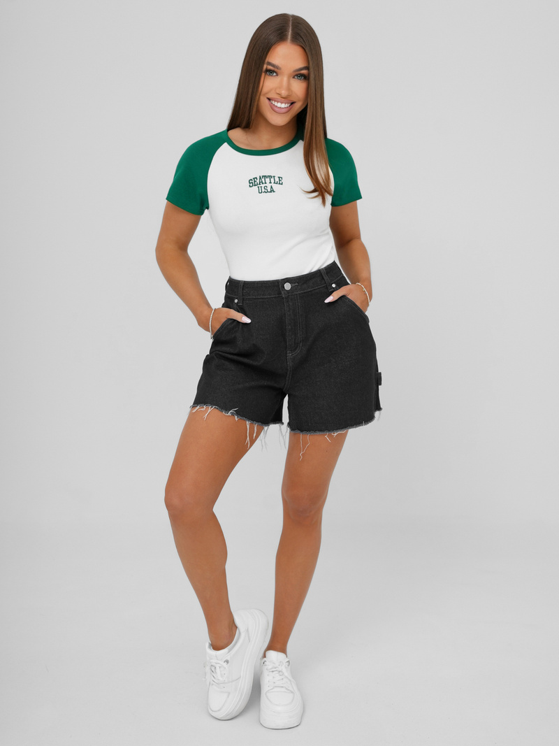 Sieviešu t-krekls balts-zaļš OZONEE JS/R61627