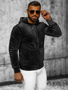 Vīriešu velūra džemperis ar kapuci melns OZONEE JS/8B1168/3