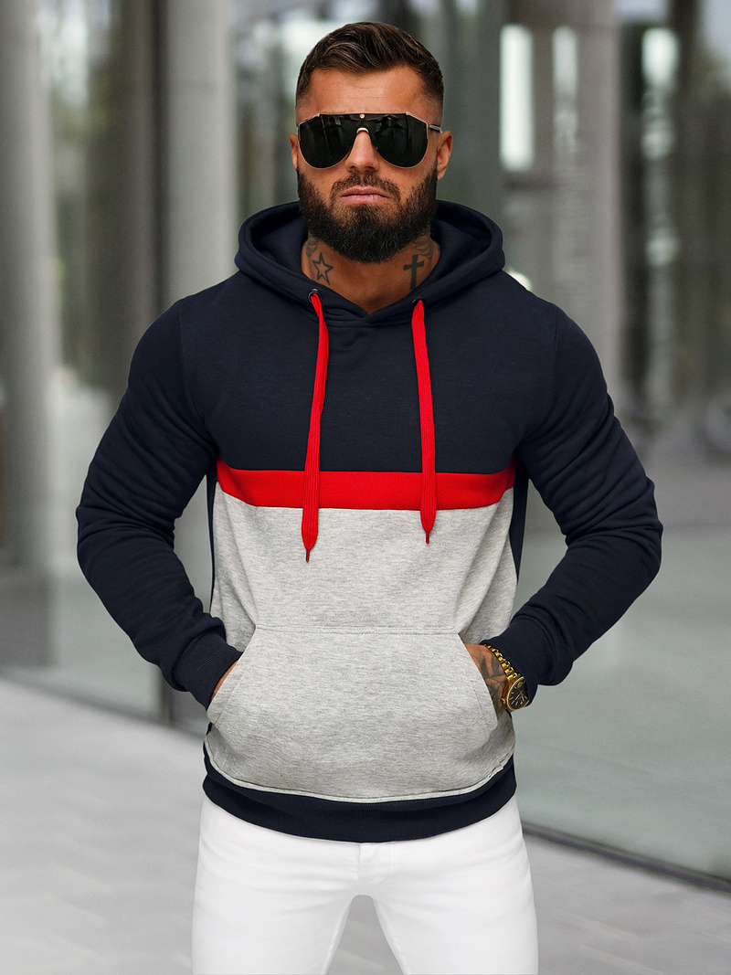 Vīriešu džemperis ar kapuci tumši zila OZONEE JS/8B1319/25