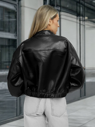 Sieviešu ādas jaka melna OZONEE JS/11Z8281Z