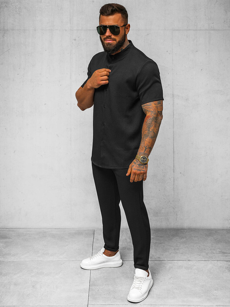 Vīriešu krekls ar īsām piedurknēm melns OZONEE O/Y972T