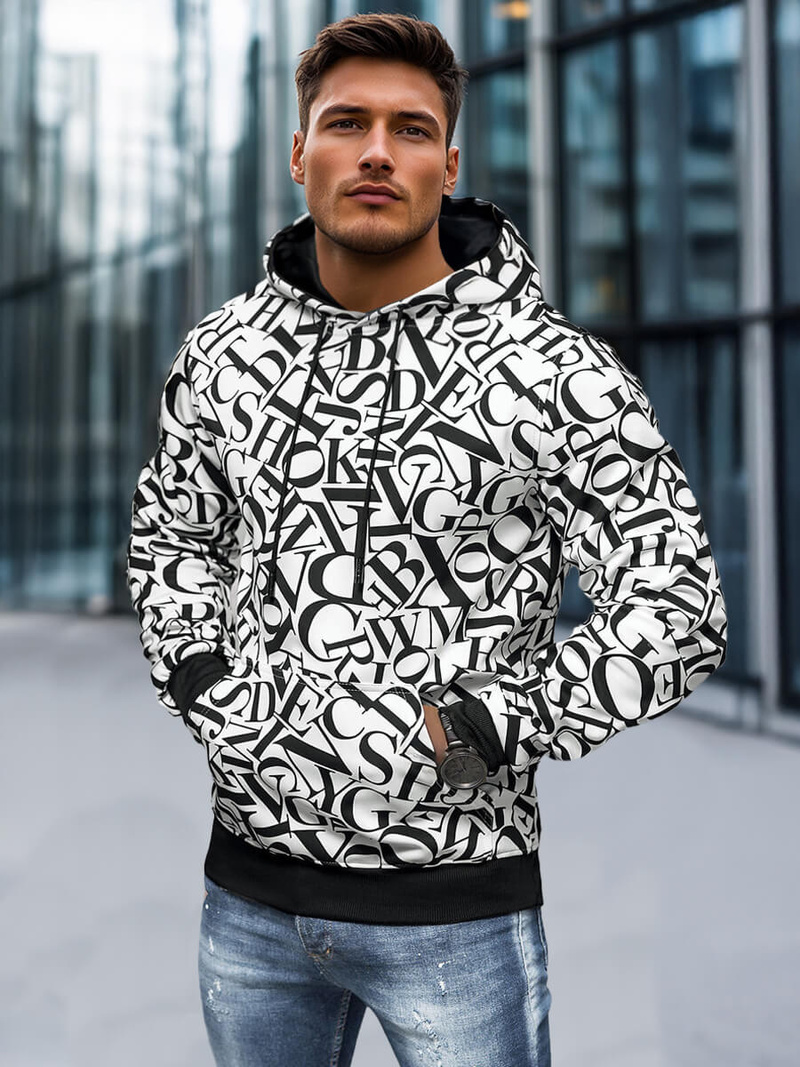 Vīriešu džemperis ar kapuci balta OZONEE JS/8B1238/1Z