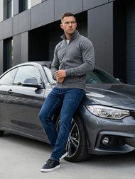 Vīriešu džemperis ar rāvējslēdzēju tumši pelēks OZONEE JS/2002Z