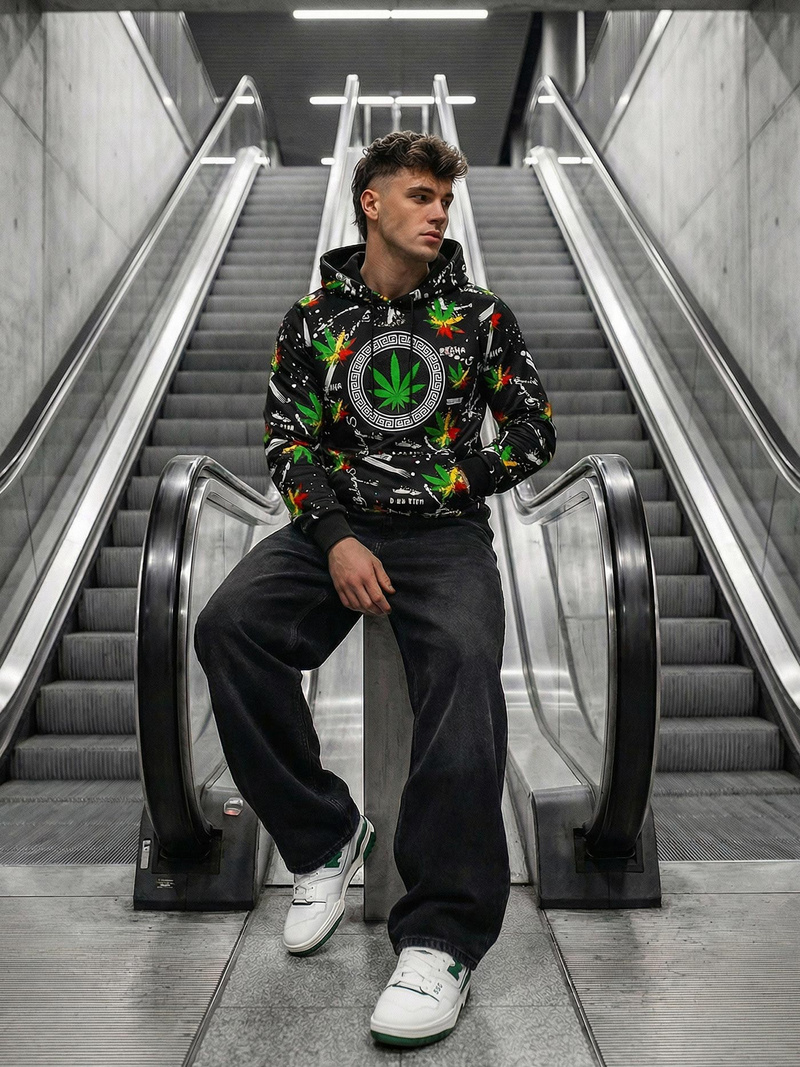 Vīriešu džemperis ar kapuci melns OZONEE O/B269Z