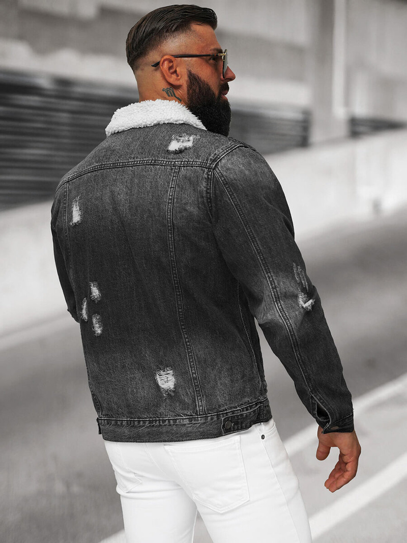 Vīriešu džinsu jaka šerpa melna OZONEE NB/MJ502NZ