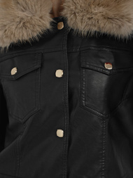 Sieviešu ādas jaka melni-smilšu OZONEE JS/61M8513/392B