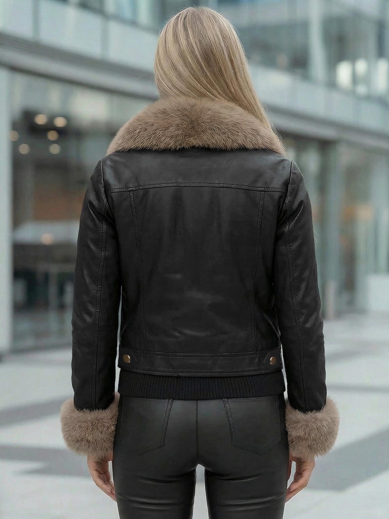 Sieviešu ādas jaka melni-smilšu OZONEE JS/61M8513/392B