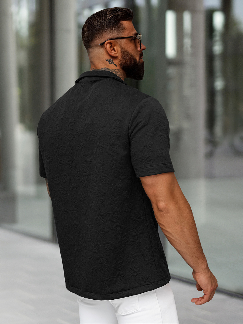 Vīriešu krekls ar īsām piedurknēm melns OZONEE O/B2258