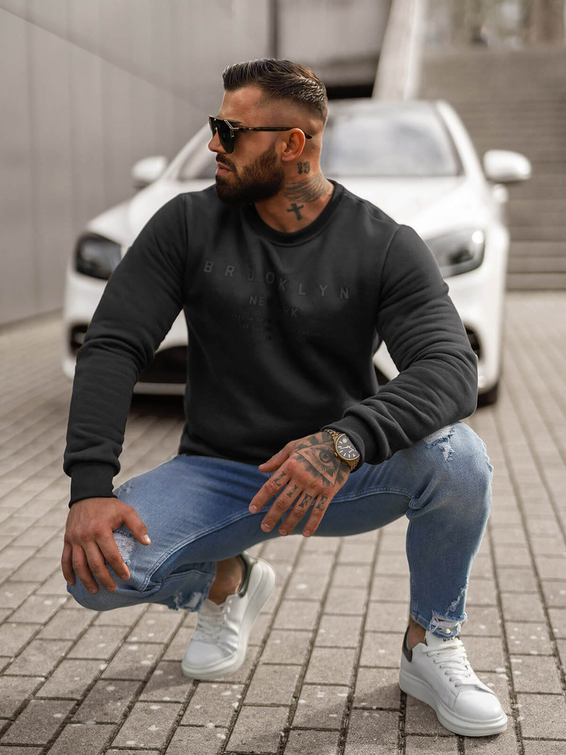 Vīriešu džemperis melns OZONEE JS/8B1360/3