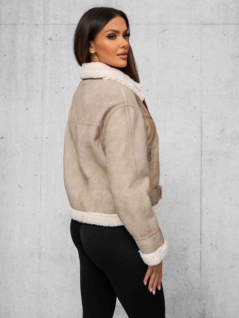 Sieviešu ādas jaka smilšu OZONEE O/81331Z