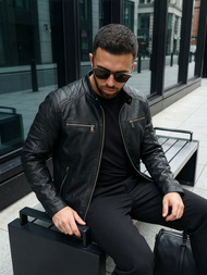 Vīriešu ādas virsjaka melna OZONEE JS/11Z8138