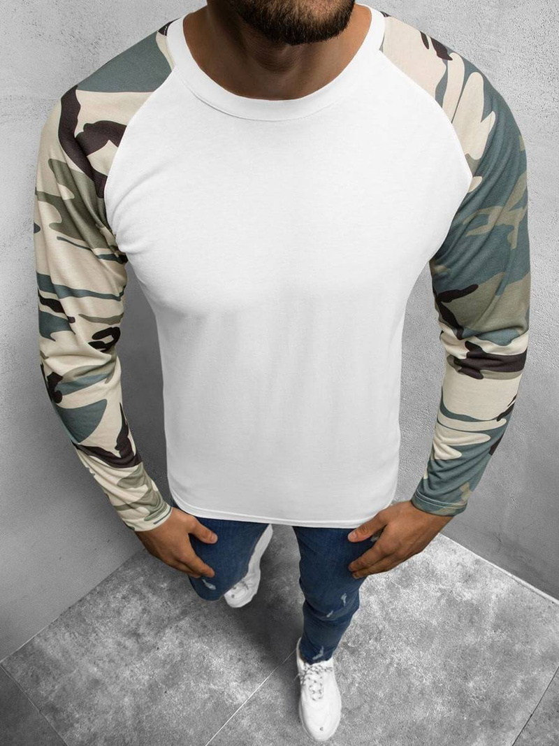 Vīriešu T-krekls ar garām piedurknēm balts-kamuflāžas OZONEE O/1218