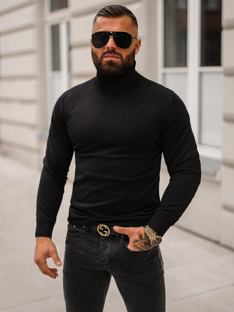 Vīriešu svīteris melni OZONEE O/GM301