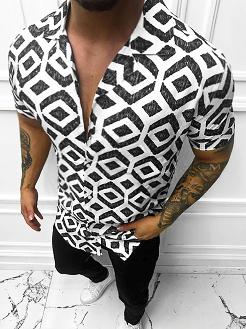 Vīriešu krekls ar īsām piedurknēm balti-melna OZONEE E/1400/26