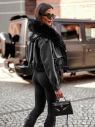 Sieviešu ādas jaka melna OZONEE JS/11Z8172