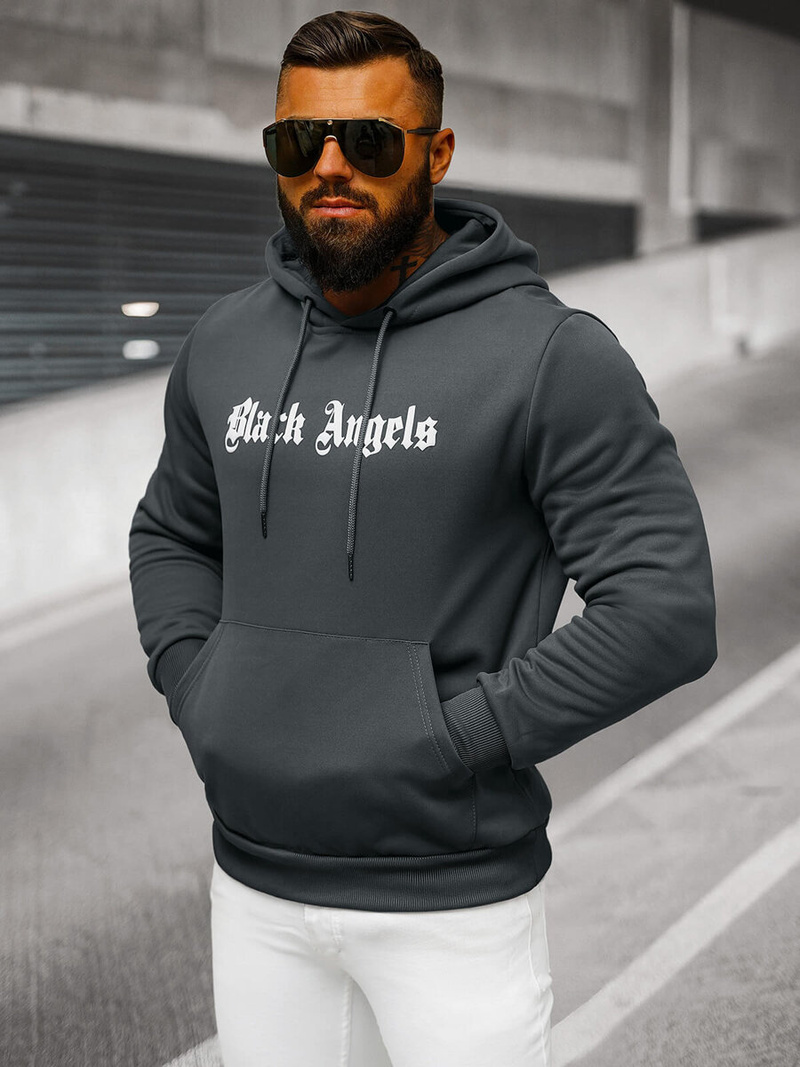 Vīriešu džemperis ar kapuci grafīta OZONEE JS/27B6509/5