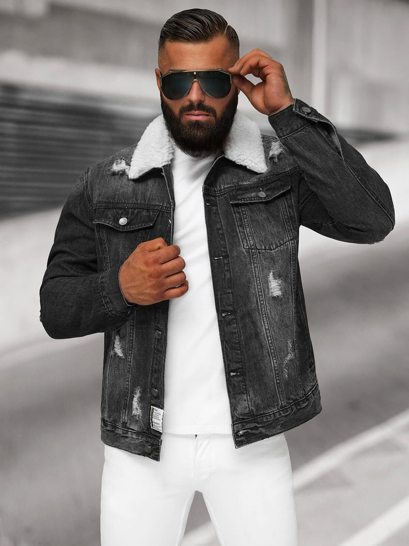 Vīriešu džinsu jaka šerpa melna OZONEE NB/MJ502NZ