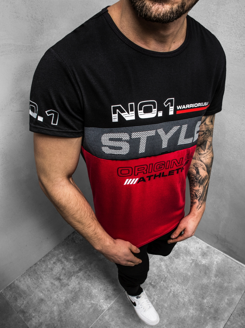 Vīriešu T-krekls melns-sarkani OZONEE JS/SS10900Z